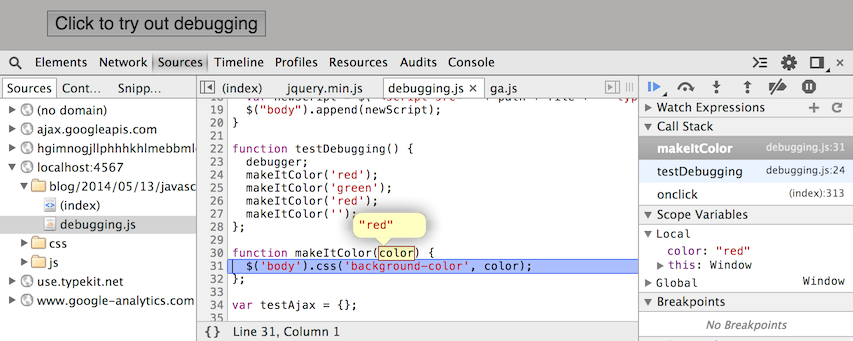 Screenshot of debugging..