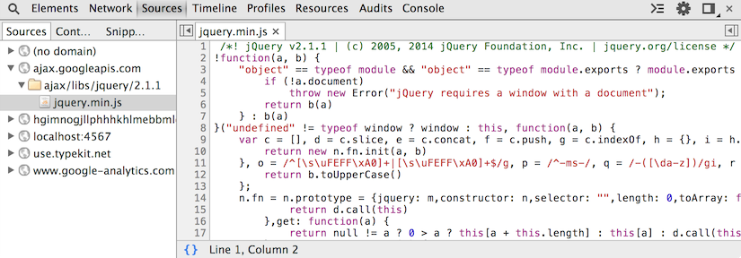 Screenshot of jquery minified with pretty print.