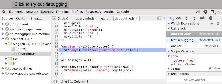 Screenshot of debugging.