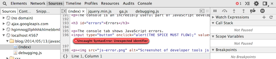 Screenshot of developer tools line of js error.