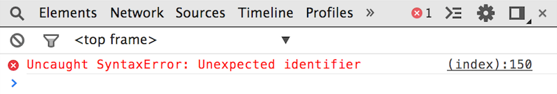 Screenshot of developer tools js error.