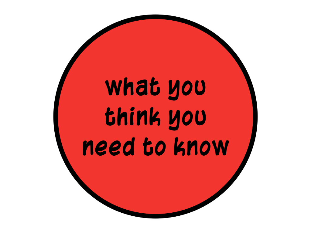 Filled circle that says 'what you think you need to know'