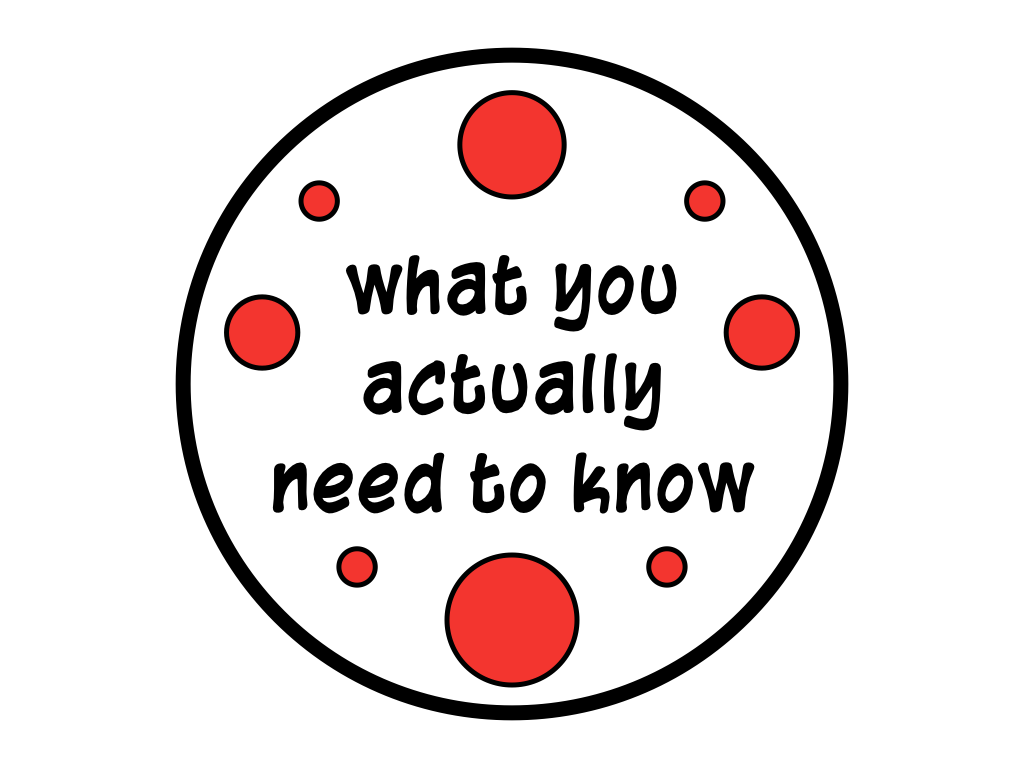 Partially filled circle that says 'what you actually need to know'