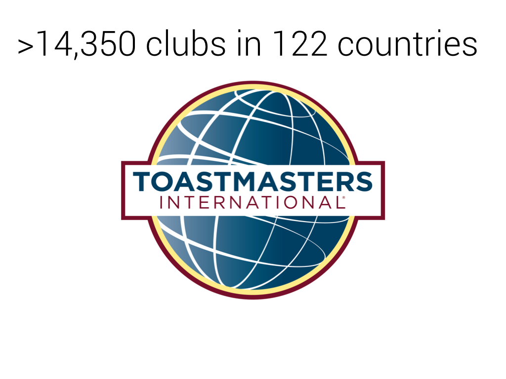 Toastmasters Internationa. Over 14,350 clubs in 122 countries.