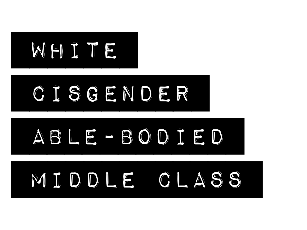 Slide content: white, cisgender, able-bodied, middle-class
