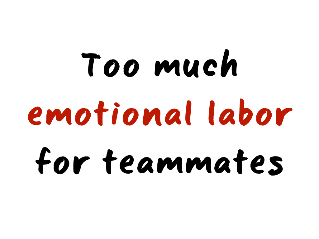 Slide content: Too much emotional labor for teammates.